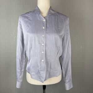 Walter Voulaz Womens Cropped Button Up Top Shirt Size 46/US 10 Blue Cotton Italy